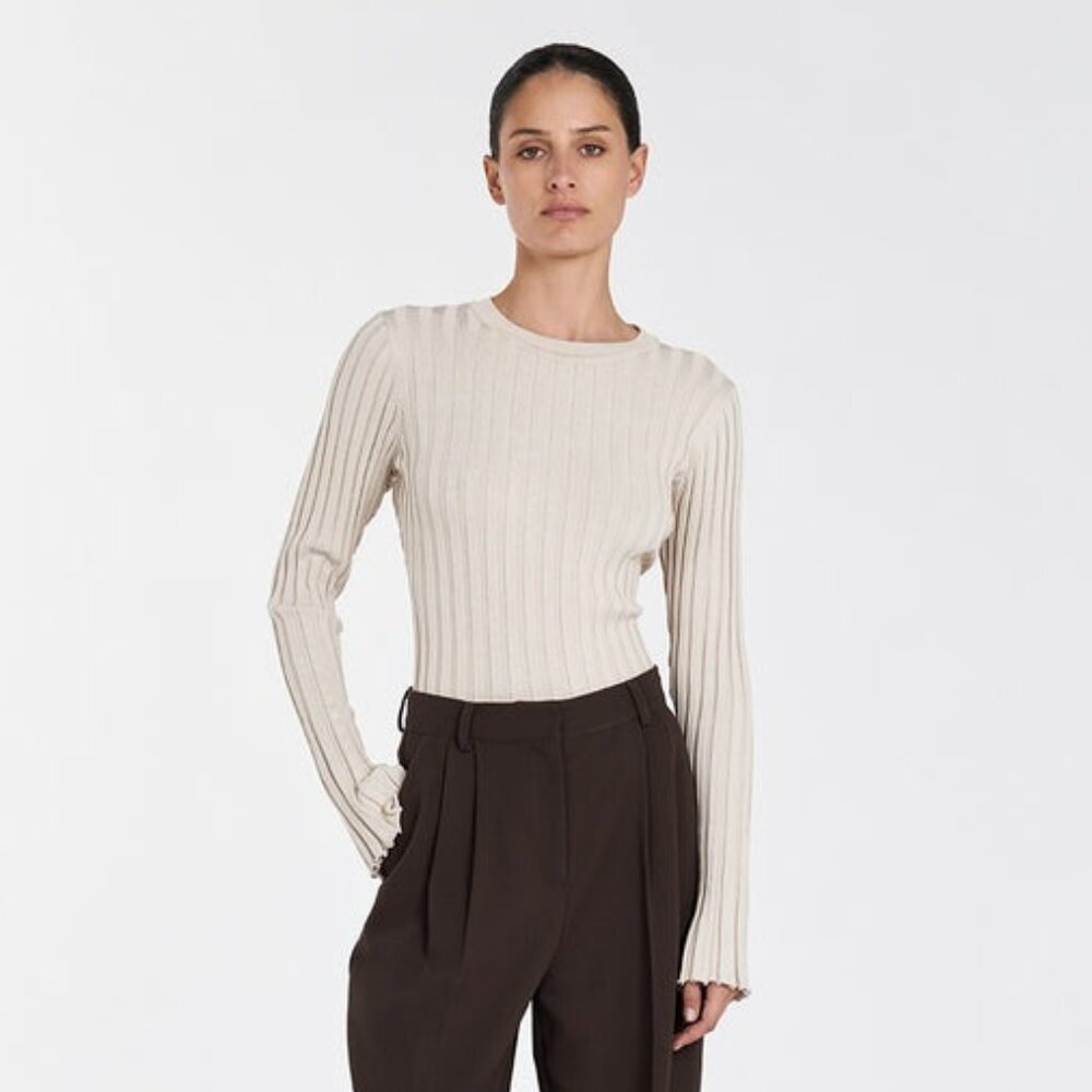 DISSH Ada Long Sleeve Knit Top in Stone Size Large NWT